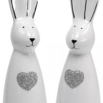 Kanin keramikk svart og hvit, påskehare dekorasjon par kaniner med hjerte H20.5cm 2stk