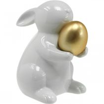Kanin med gullegg keramikk, påskepynt elegant hvit, gylden H15cm