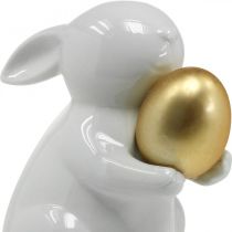 Kanin med gullegg keramikk, påskepynt elegant hvit, gylden H15cm