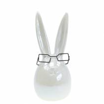 Påskehare med briller hvit perlemor keramikk H20cm