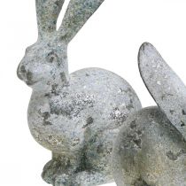 Dekorativ kanin, hagefigur i betonglook, shabby chic, påskedekorasjon med sølvdetaljer H25cm sett med 2