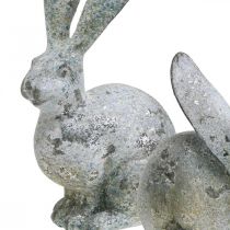 gjenstander Dekorativ kanin, hagefigur i betonglook, shabby chic, påskedekorasjon med sølvdetaljer H21/14cm, sett med 2