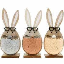 Trekanin i egg, vårpynt, kaniner med briller, påskeharer 3 stk.