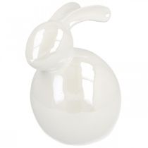 Keramisk kanin, påskefigur, vårpynt, påskehare hvit, perlemor H17cm