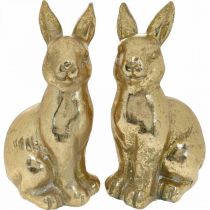 gjenstander Dekorativ kanin i gull, kanin til å pynte, et par påskeharer, H16,5 cm 2 stk.