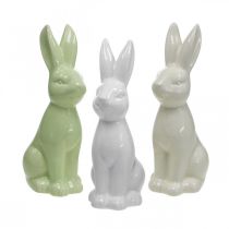 Kanin Keramikk Hvit, Krem, Grønn Påskehare Deco Figur H13cm 3stk