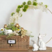 Hvit keramikk kanin, påskepynt med gulldekor, vårpynt H7,5cm