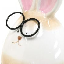 Keramiske påskeharer med briller, påskedekorasjon par kaniner H19cm 2stk