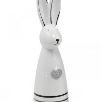 Keramisk kaninkjegle Hvit Svart Hjertestriper H30cm