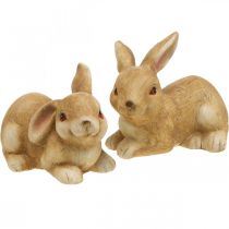 Påskehare liggende brun keramisk kaninpar dekorativ figur 15,5cm 2stk