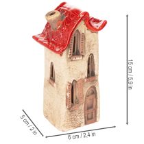 gjenstander Keramikkhusdekorasjon med rødt tak, lysende hus, 15 cm, 2 stk.