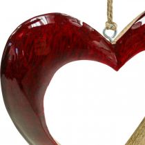 Hjerte laget av tre, deco hjerte til å henge, hjerte deco rød H15cm