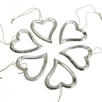 gjenstander Hjertedekor for oppheng av metallhjerte sølv 7,5 × 8,5 cm 6 stk