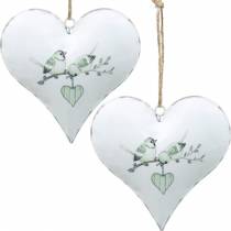 Dekorasjonshengerhjerte med fuglemotiv, hjertedekorasjon til Valentinsdag, metall anheng hjerteform 4 stk
