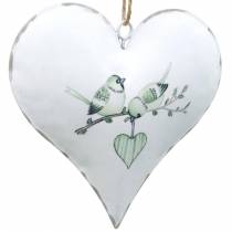 Dekorasjonshengerhjerte med fuglemotiv, hjertedekorasjon til Valentinsdag, metall anheng hjerteform 4 stk