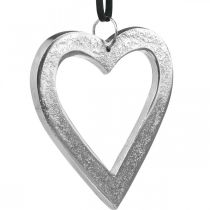 Hjerte å henge, metallpynt, jul, bryllupsdekorasjon sølv 11 × 11cm