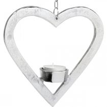 gjenstander Telysholder i hjertet, lysdekorasjon å henge, bryllup, adventsdekorasjon av metallsølv H17,5cm