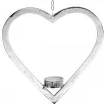gjenstander Hjerte å henge, telysholder til advent, bryllupsdekorasjon metall sølv H24cm
