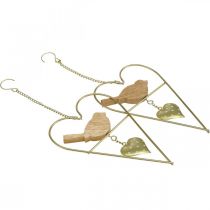 gjenstander Dekorhjerter for oppheng av metall med fugleved 12×18cm 2 stk