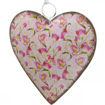 Hjerte å henge, valentinsdag, hjertedekorasjon med roser, morsdag, metalldekor H16cm 3stk