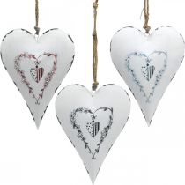 Dekorative hjerter for oppheng av metall hvitt metallhjerte 12×16cm 3stk
