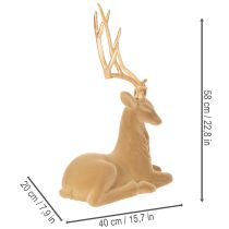 gjenstander Dekorativ figur av en liggende hjort med gevir, flokkdekorasjon, 58 cm