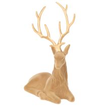 gjenstander Dekorativ figur av en liggende hjort med gevir, flokkdekorasjon, 58 cm