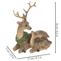 gjenstander Dekorativ figur av en hjortefamilie med snø som vinterdekorasjon, 17 cm