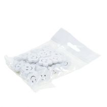 gjenstander Treblomst med ansikt hvit 2,5cm 48 stk