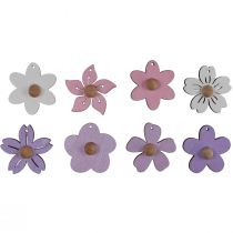 gjenstander Treblomster hengende dekorasjon tre lilla, rosa, hvit 4,5cm 24stk