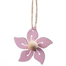 gjenstander Treblomster hengende dekorasjon tre lilla, rosa, hvit 4,5cm 24stk
