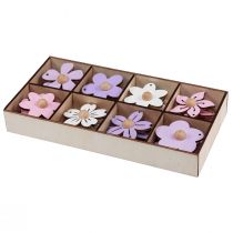 gjenstander Treblomster hengende dekorasjon tre lilla, rosa, hvit 4,5cm 24 stk