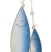 gjenstander Dekorative fiskehengere av tre fisk blå hvit 11,5/20 cm sett med 2