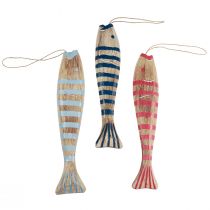 gjenstander Trefisk til oppheng av fiskedekorasjon tre 29cm farget 3 stk