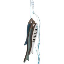 gjenstander Fiskehengere i tre, blå, 36 cm, 4 deler