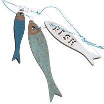 gjenstander Fiskehengere i tre, blå, 36 cm, 4 deler