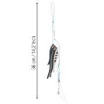 gjenstander Fiskehengere i tre, blå, 36 cm, 4 deler
