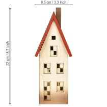 gjenstander Trehusdekorasjonslys naturrødt for batteri 8,5 × 6,5 × 22 cm
