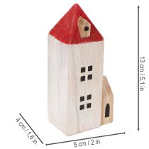 gjenstander Dekorativt trehussett, rødt og hvitt, vinterdekorasjon i flere deler, 13 cm, 6 deler