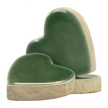gjenstander Trehjerter dekorative hjerter grønt blankt tre 4,5cm 8stk