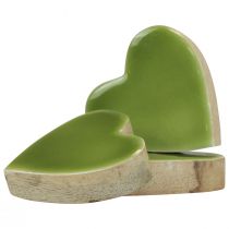 gjenstander Trehjerter dekorative hjerter tre lys grønn blank effekt 4,5cm 8stk