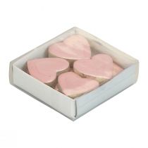 gjenstander Trehjerter dekorative hjerter lys rosa glans bordpynt 4,5cm 8stk