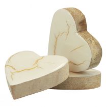 gjenstander Trehjerter dekorative hjerter hvitt gull glans crackle 4,5cm 8stk