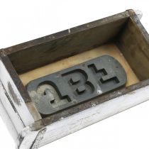 gjenstander Mursteinsform, murboks, treboks med metallbeslag antikk finish, hvitvasket L32cm H9cm