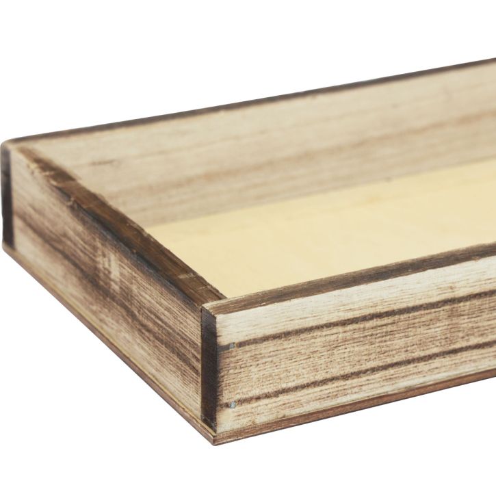 gjenstander Flammet trebrett, dekorativt brett, rustikk borddekorasjon, 24 × 12 × 3 cm