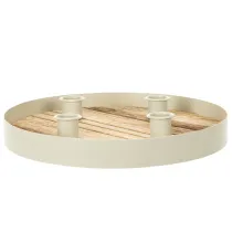gjenstander Lysestake for fire spisslys, rundt trebrett, 25 cm