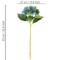 gjenstander Kunstig hortensiablomst, blågrønn, dekorativ enkeltstilk, 53 cm