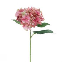 Hortensia kunstig rosa og grønn hageblomst med knopper 52cm