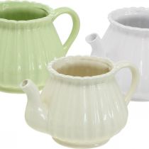 gjenstander Dekorativ kaffekanne i keramikk, plantekrukke grønn, hvit, krem L19cm Ø7,5cm