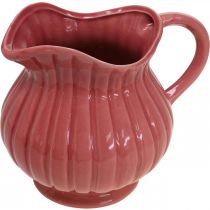 gjenstander Dekorativ vase, kanne med håndtak keramikk hvit, rosa, rød H14,5cm 3stk